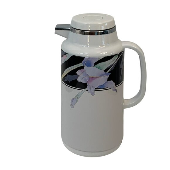 VTG Mikasa One Liter 4 cup Thermal Jug Coffee Pitcher Charisma Black Floral GUC - Picture 11 of 12